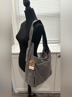NWT Made in India Oversized Suede Shoulder Hobo Bag in Gray